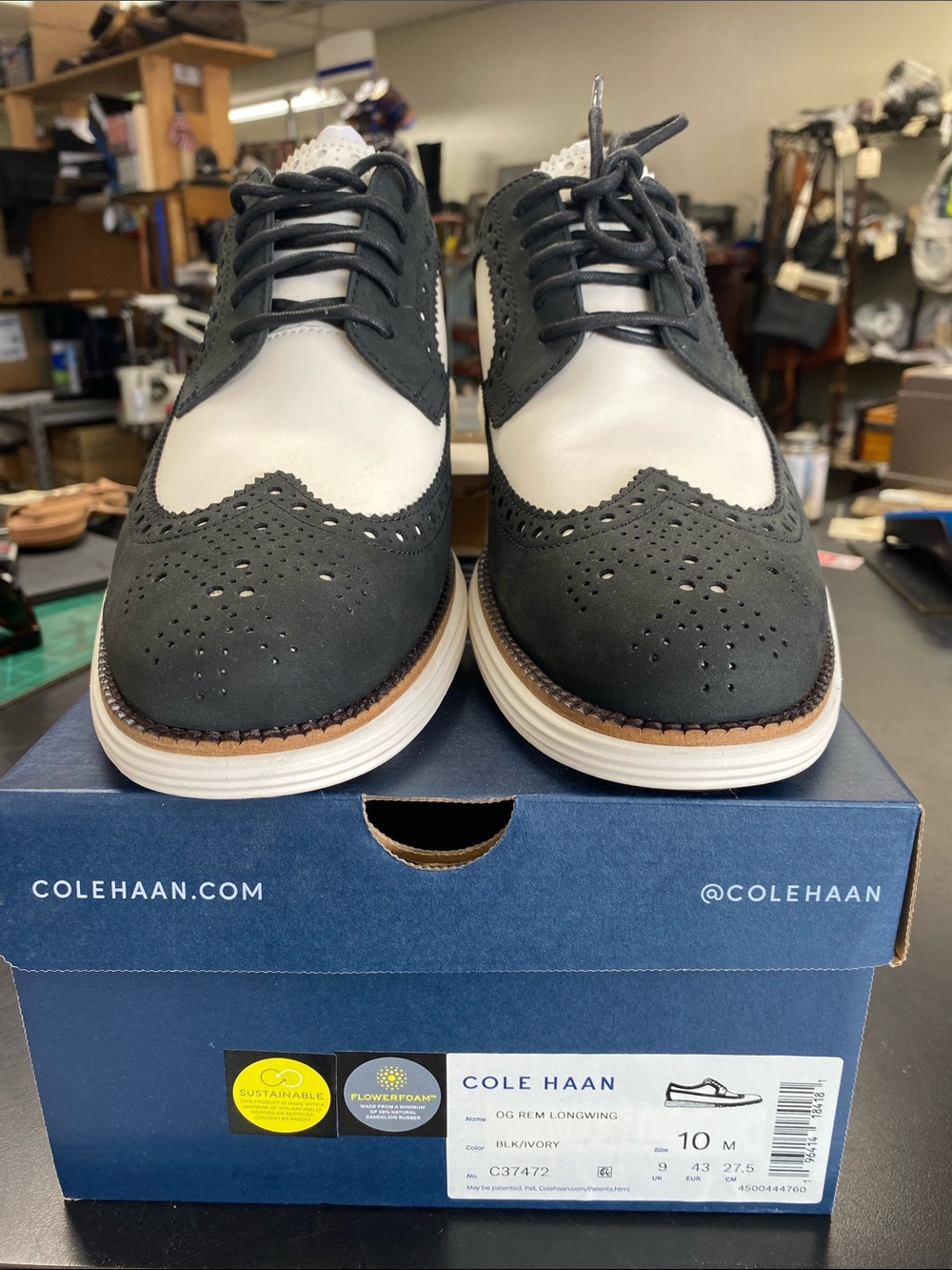 Cole Haan Black and White Wingtip Derby Oxfords